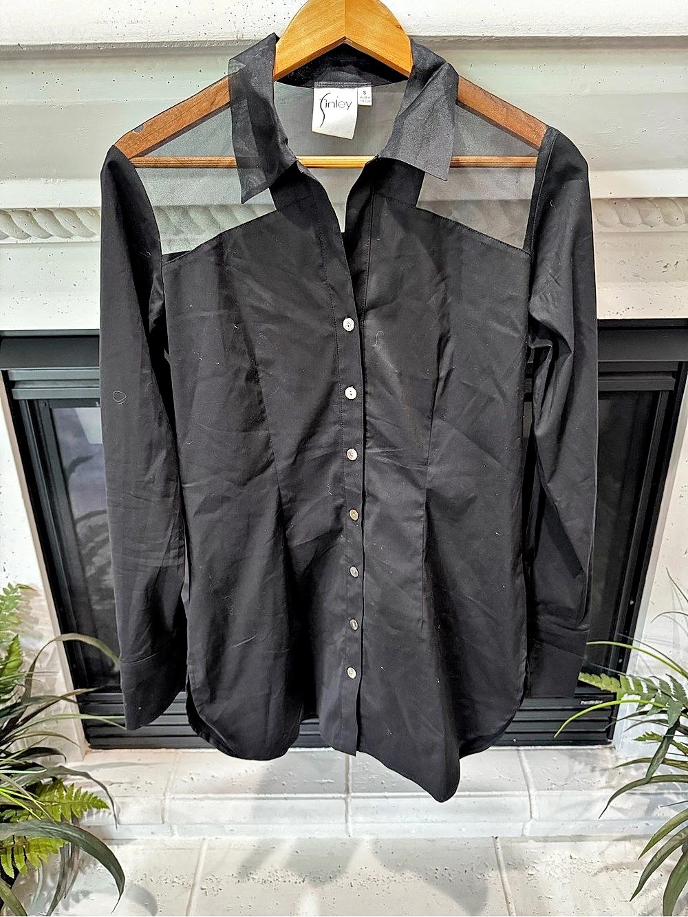 Finley Sheer Shoulder Button Down Tunic/Dress in Black Small